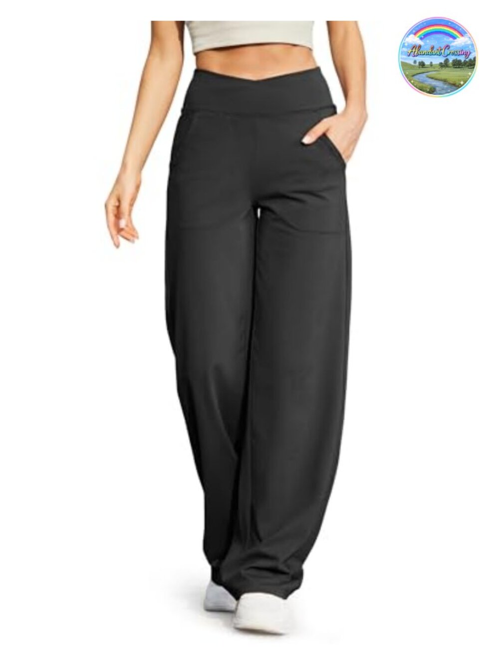 Wide Leg Yoga Pants Women Crossover Waist High Rise with Pockets